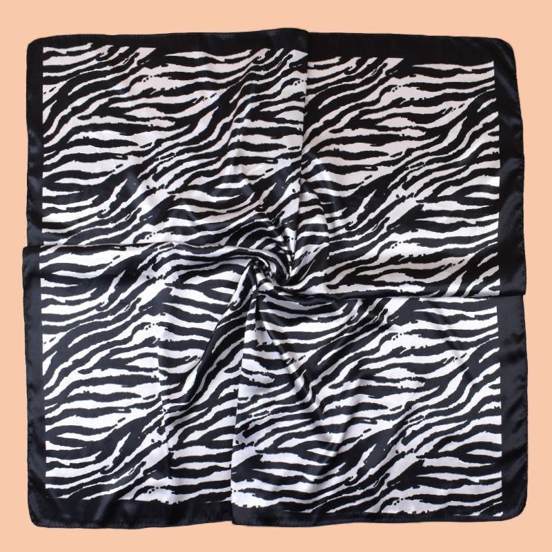2025 new 90cm-color simple zebra pattern printed square scarf with sunscreen, bag head silk scarf decoration, scarf