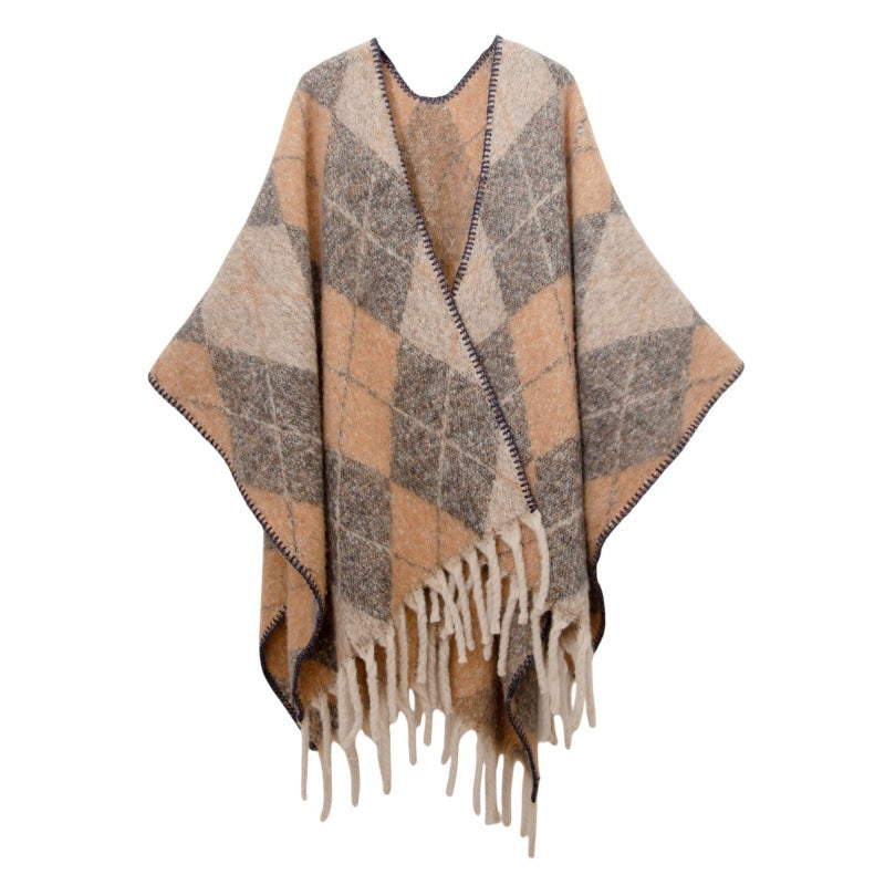 Shawl 2025 new European and American autumn and winter circle yarn imitation mohair thickened jacquard shawl