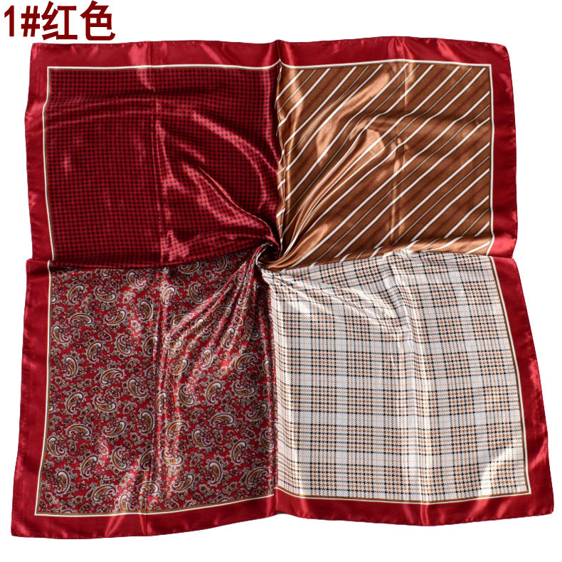 European and American fashion new 90cm-satin color matching striped small cashew generous silk scarf, annual scarf