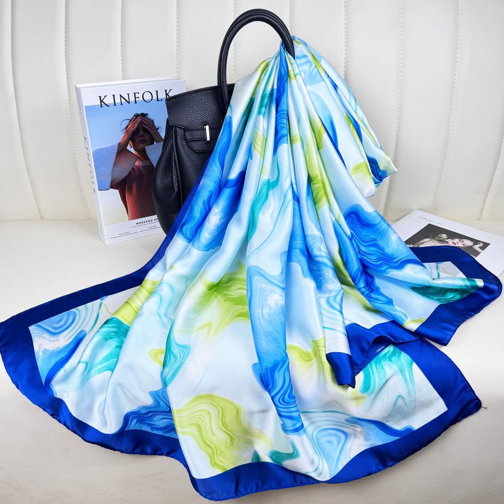 Simple and light luxury auspicious cloud pattern texture printing long silk scarf, simple and elegant temperament women's sun protection shawl scarf