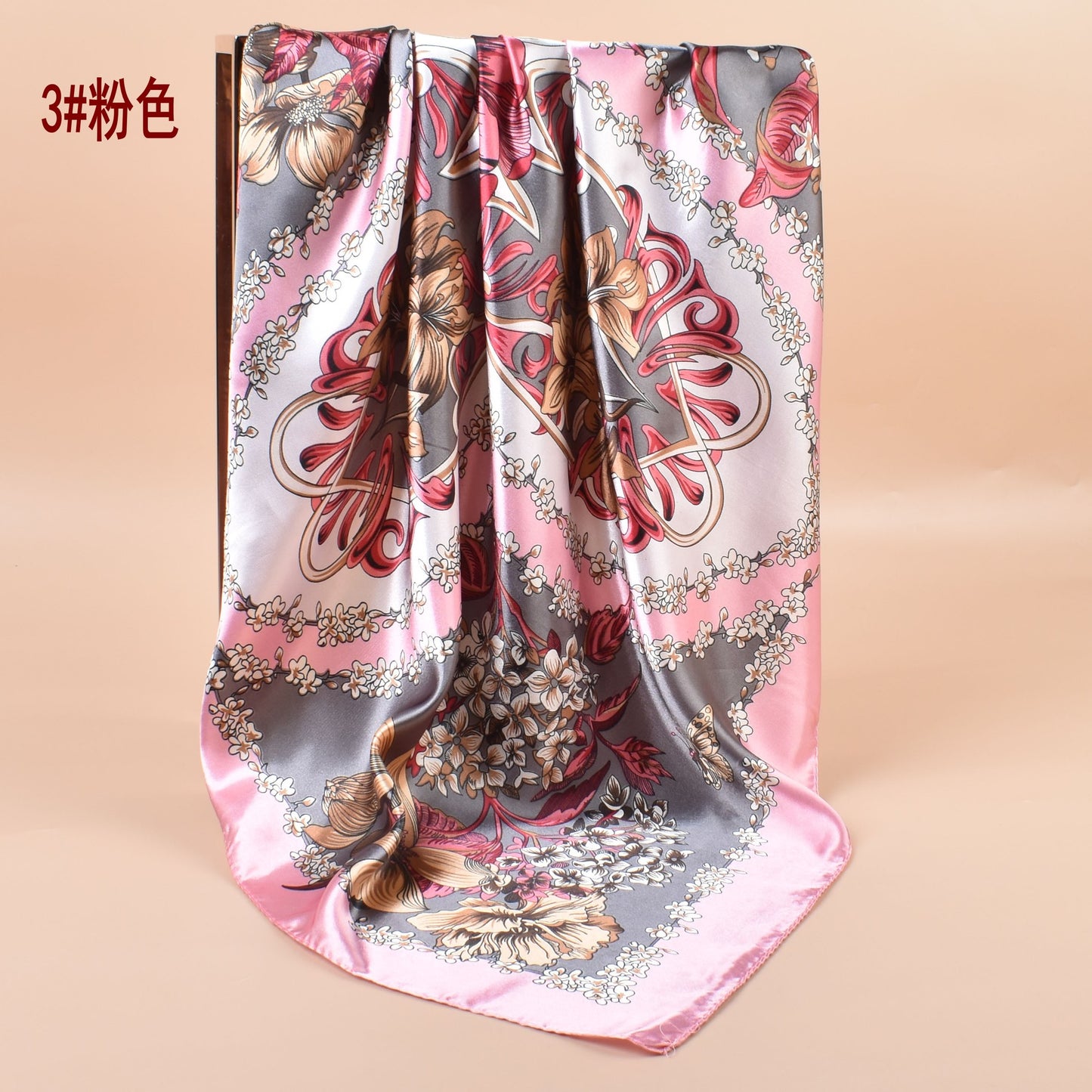 New satin, simple, ethnic pastoral flowers 90cm printed square scarf head scarf shawl