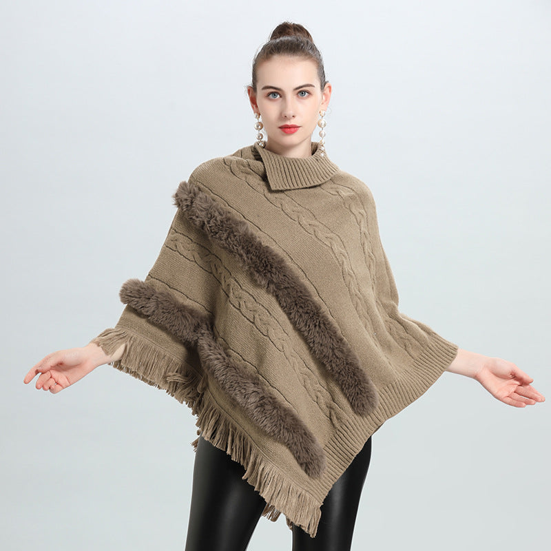 Hot European and Korean autumn and winter new loose jacquard top pullover knitted sweater cape shawl 0938 #