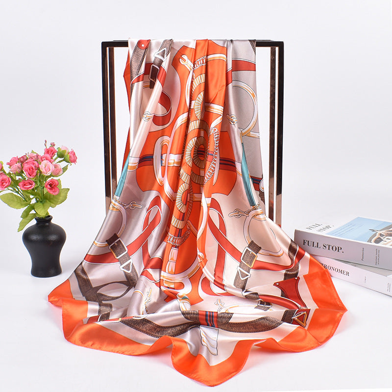 New fashionable ring chain buckle pattern printing high-quality 90 * 90 color square towel