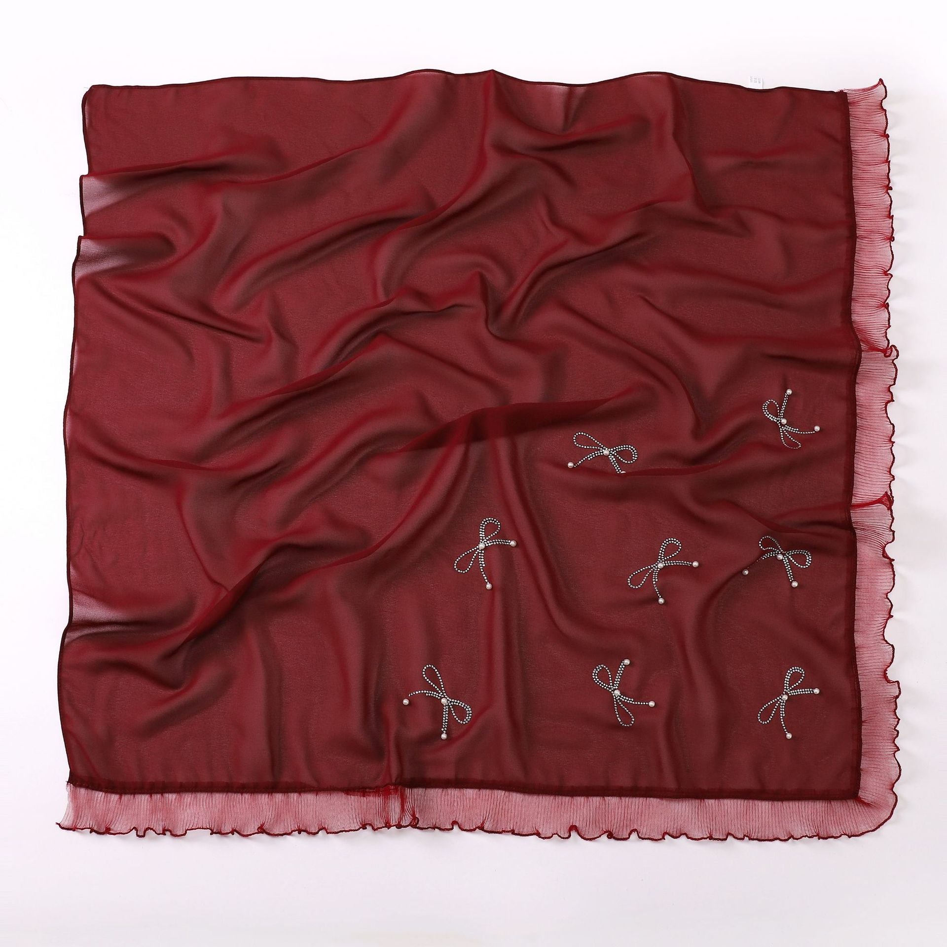 Small Fresh Bow Hot Diamond Bead Organ Lace Pearl Chiffon Square