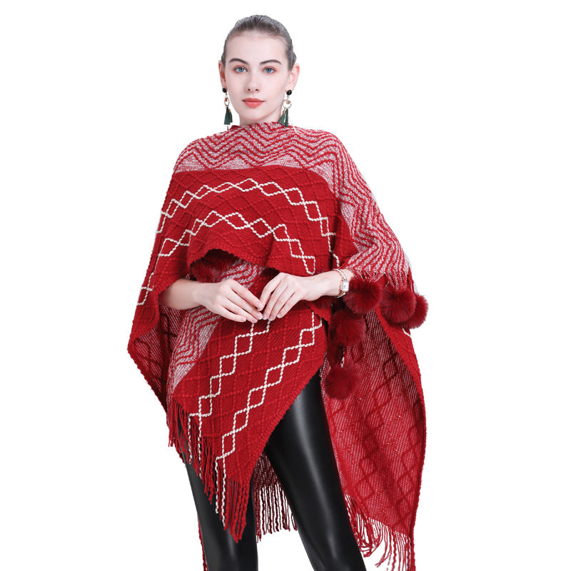 European and Korean autumn and winter new fashion multi-purpose scarf shawl hairball knitted cardigan shawl cape 0993 #