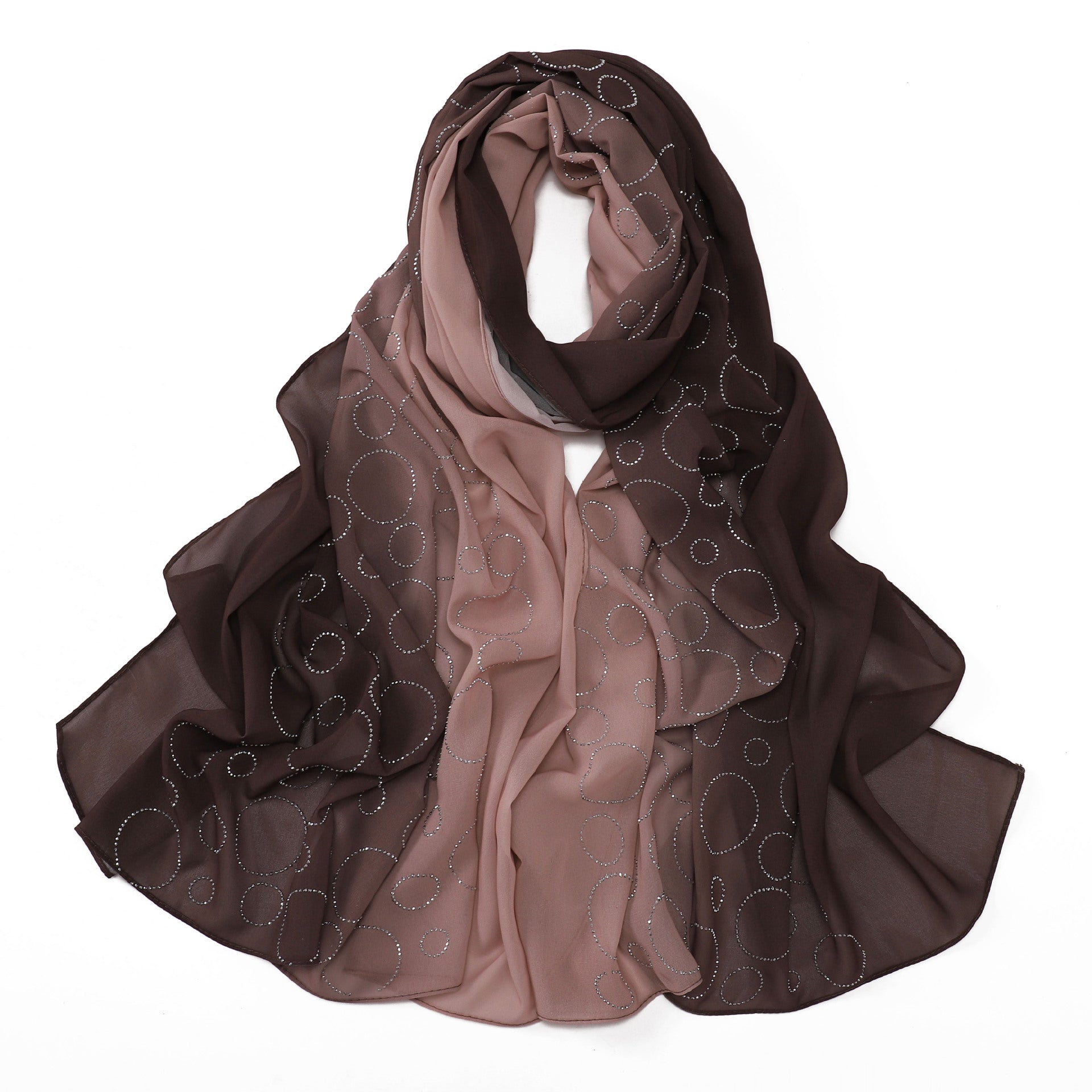 New pearl chiffon gradual change color circle hot diamond scarf yarn Middle East Africa Malaysia Indonesia headscarf