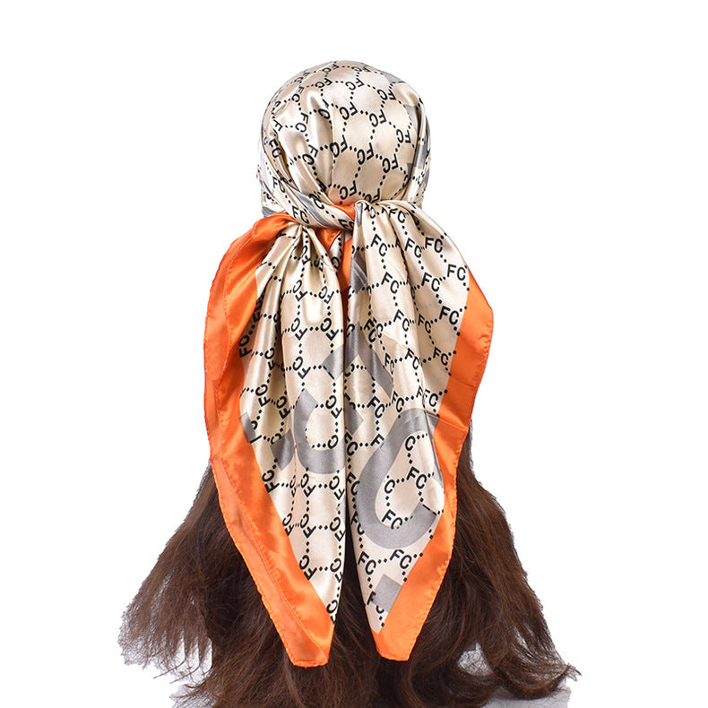 New fashionable rhombus letter pattern printing 90-satin large square towel, headscarf
