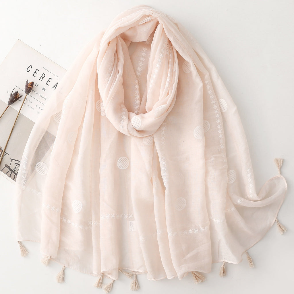 Solid color ethnic style women's scarf handmade fringed flower geometric scarf silk scarf shawl women