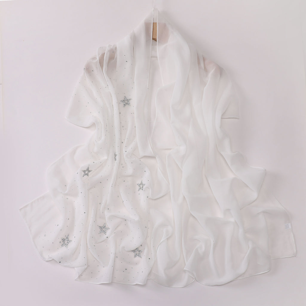 New chiffon half-width Gypsy star pentagram hot diamond long scarf, yarn scarf, Middle East Malay headscarf