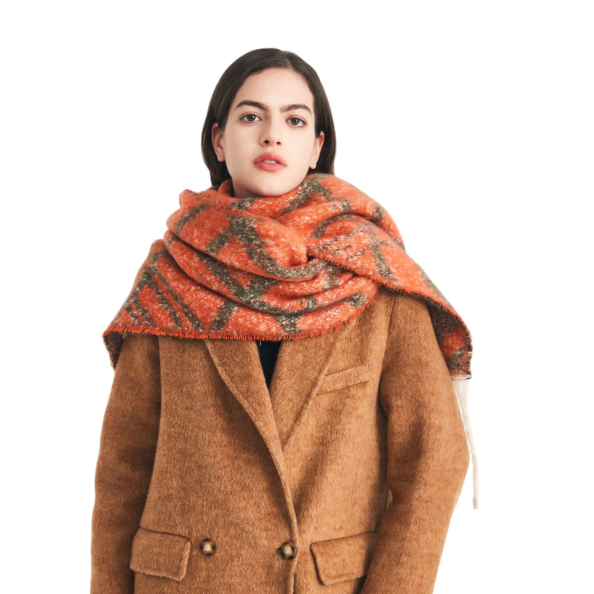 Europe, America, autumn and winter new loop yarn imitation mohair jacquard double grid scarf