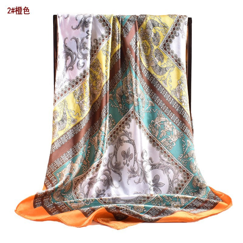 Autumn and winter new scarf literary and retro printing light luxury silk scarf 90 satin high-end square scarf batch