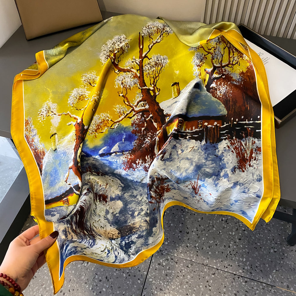 Literature and art Oil painting Beautiful brocade long silk scarf, fashionable and versatile girl air-conditioned room with shawl, scarf