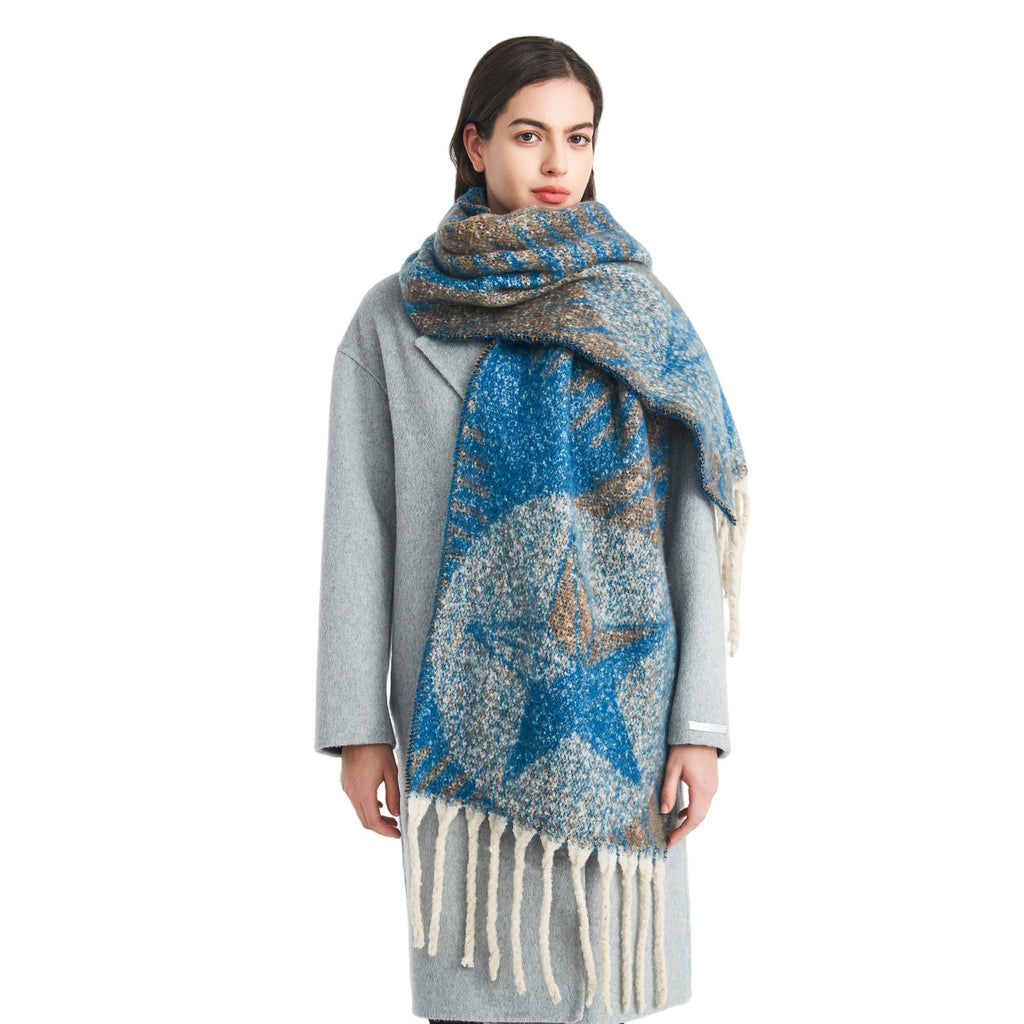 2025 new European, American autumn and winter circle yarn jacquard star fringed scarf