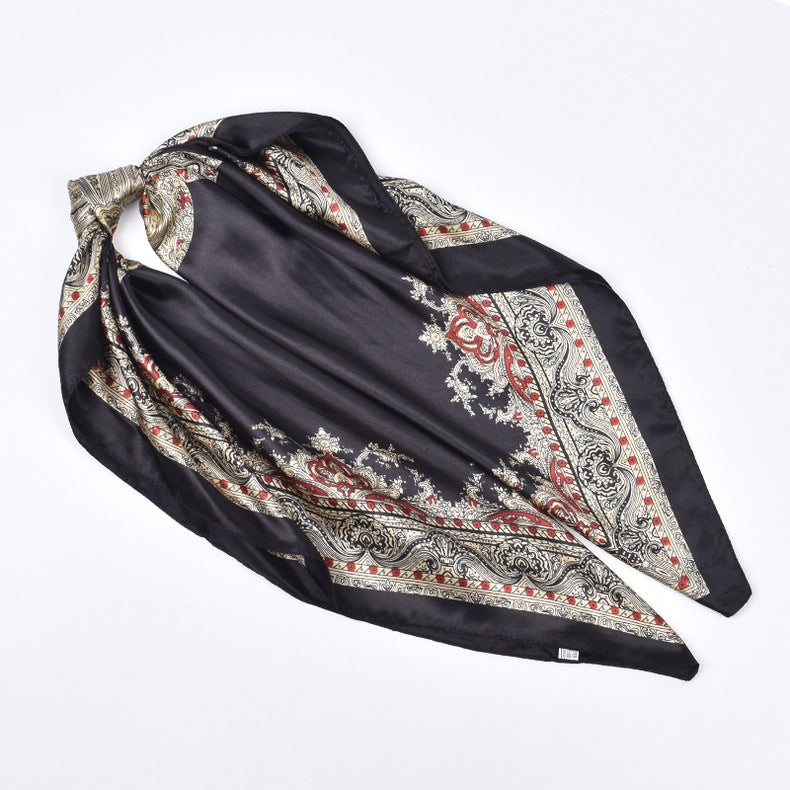 Autumn new personalized crown satin square scarf silk scarf fashion simulation silk scarf