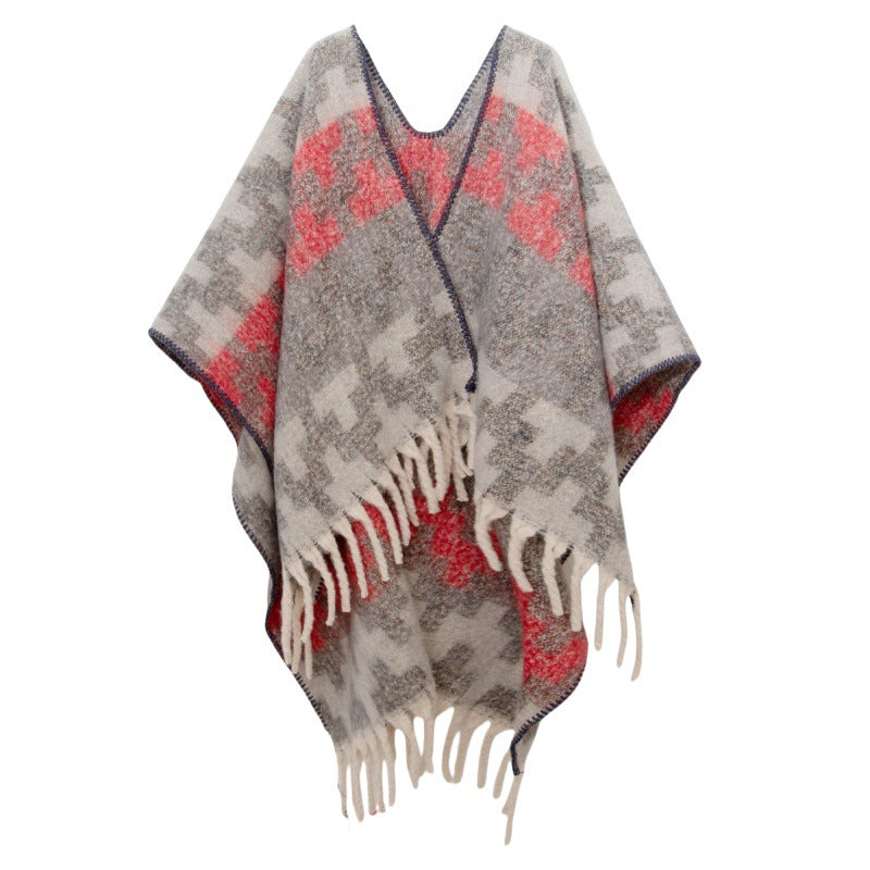 2025 new European and American autumn and winter circle yarn imitation mohair thickened jacquard Great Wall shawl