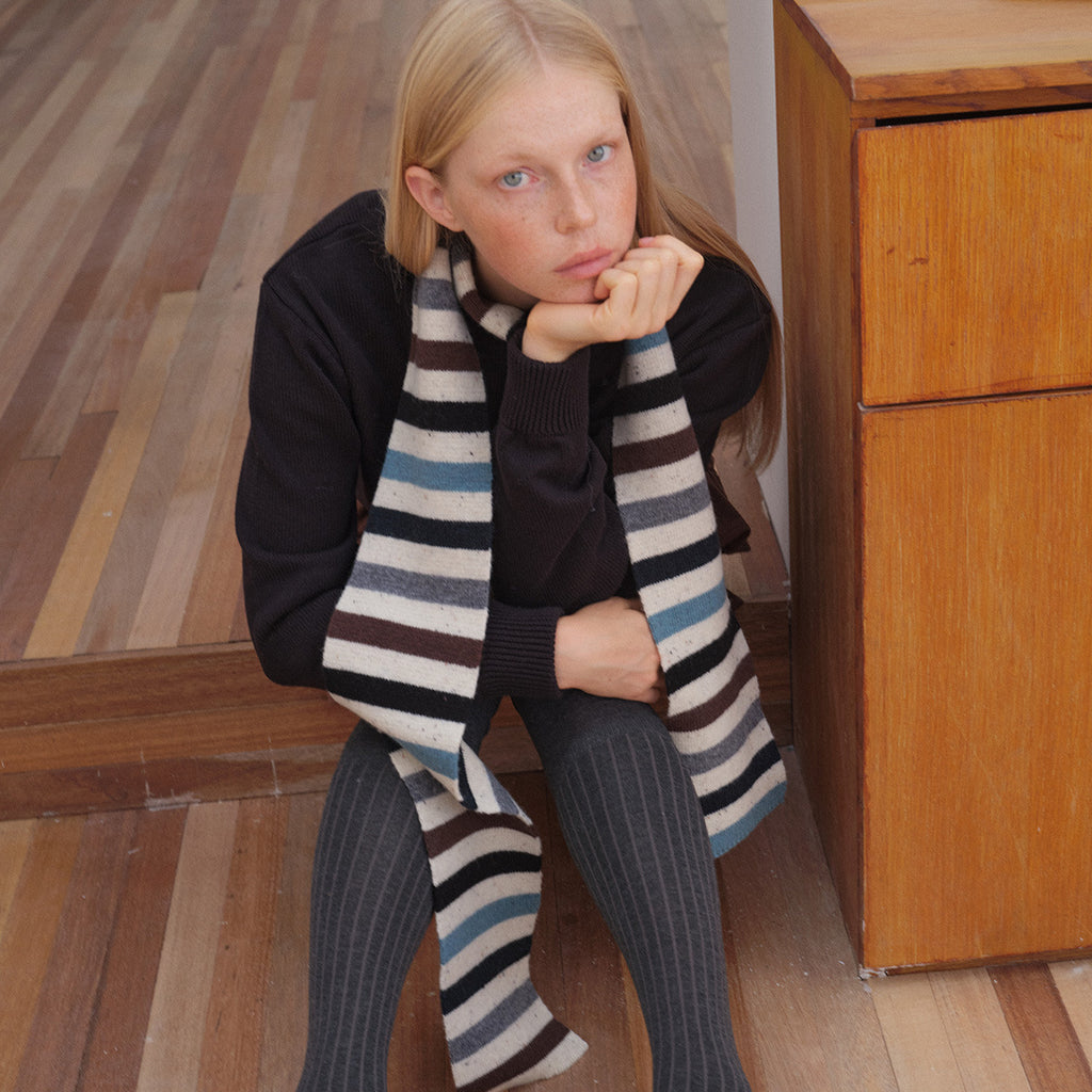 100% selected pure cotton wool striped scarf women's autumn and winter with contrasting colors thin and narrow long soft scarf