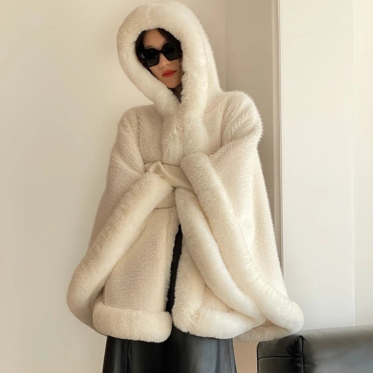 Europe, America, autumn and winter new fashion shawl outer cape piled thickened imitation fur fur collar cape shawl coat women