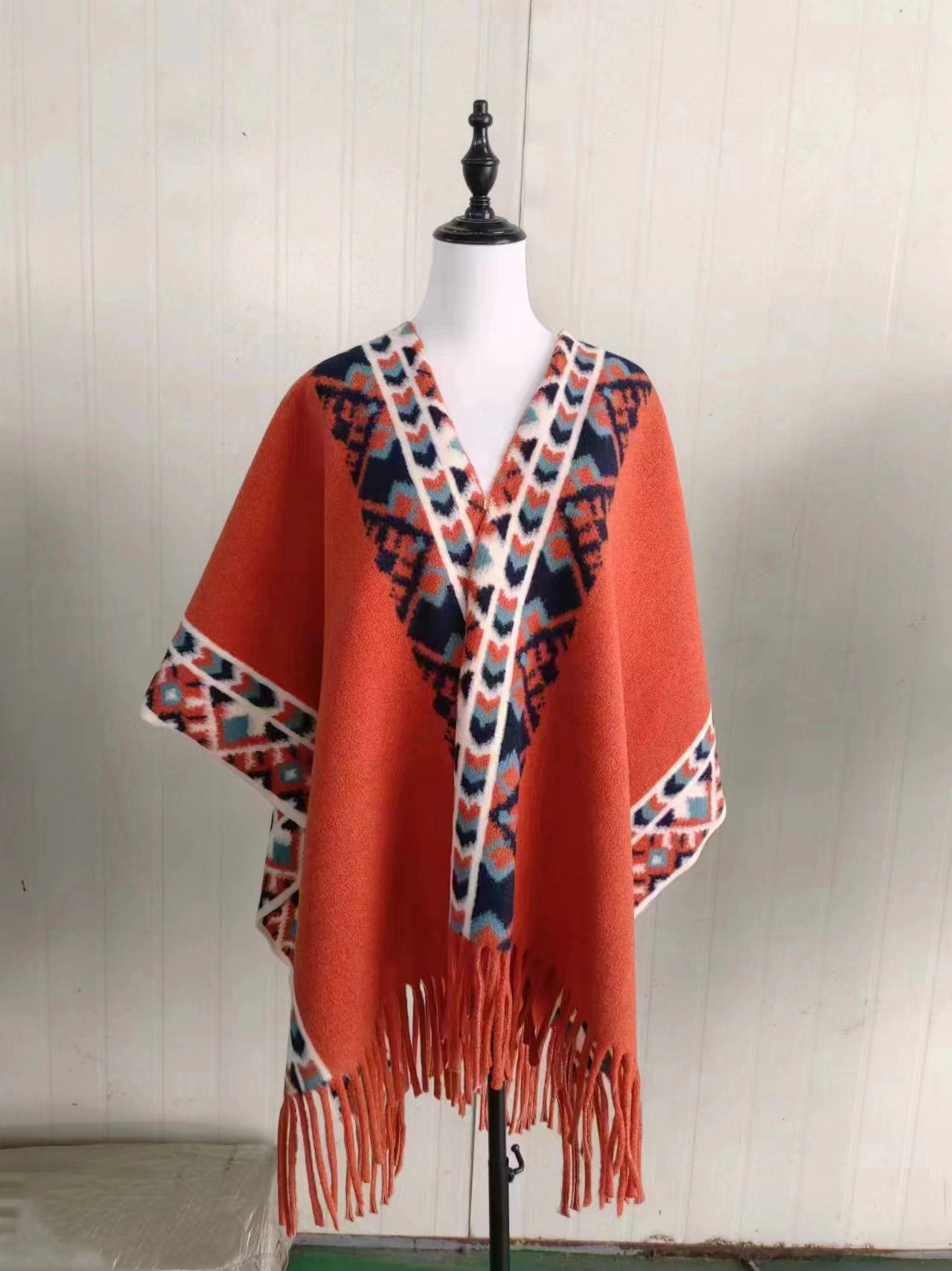 Autumn and winter Internet celebrities new plaid shawl with temperament fringed shawl cape cape retro scarf coat women