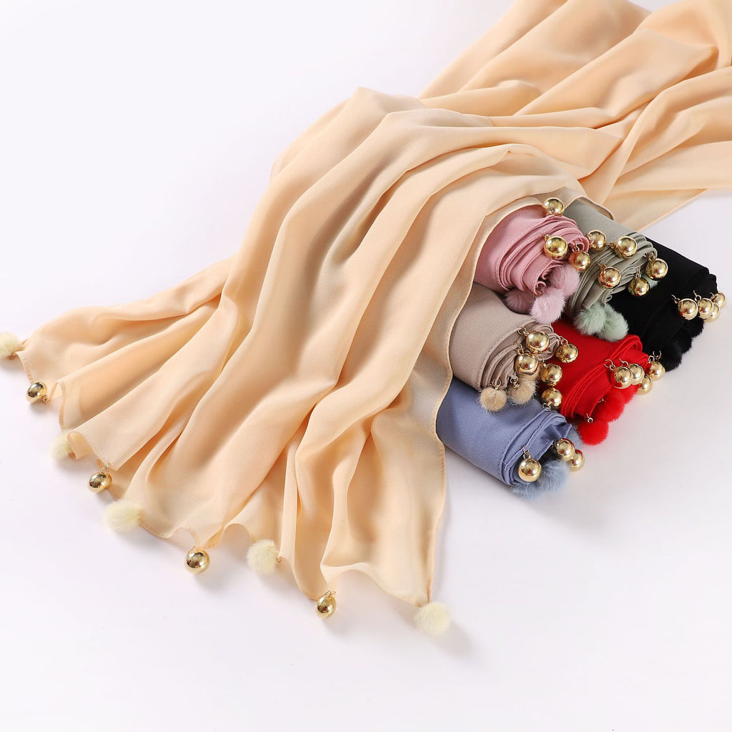 New pearl chiffon hanging hairball jewelry scarf Malaysian headscarf Middle East Africa hijab