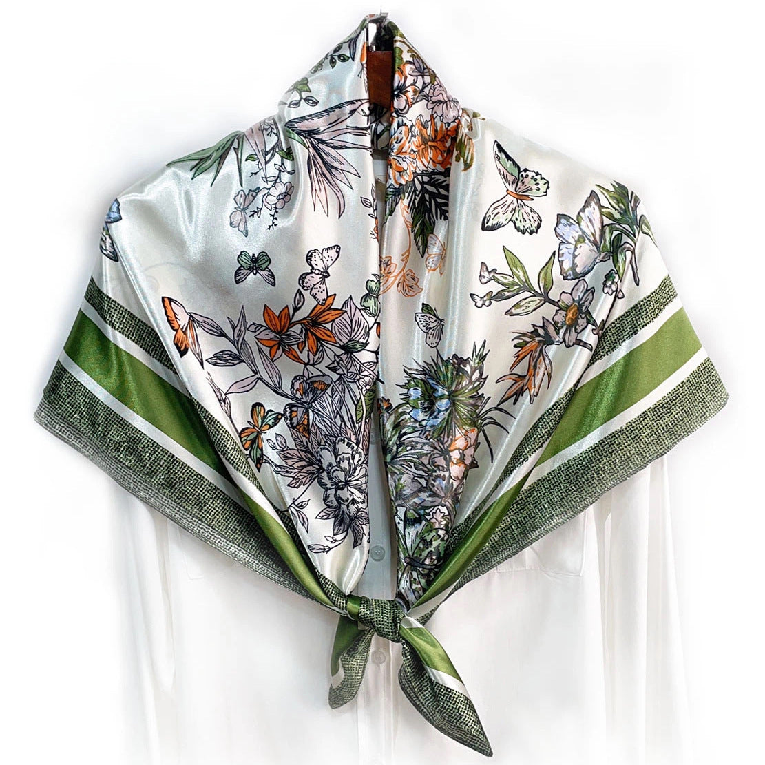 Temperament simple and elegant bow flower print silk scarf 90cm square scarf, Indonesian national bag head scarf scarf scarf