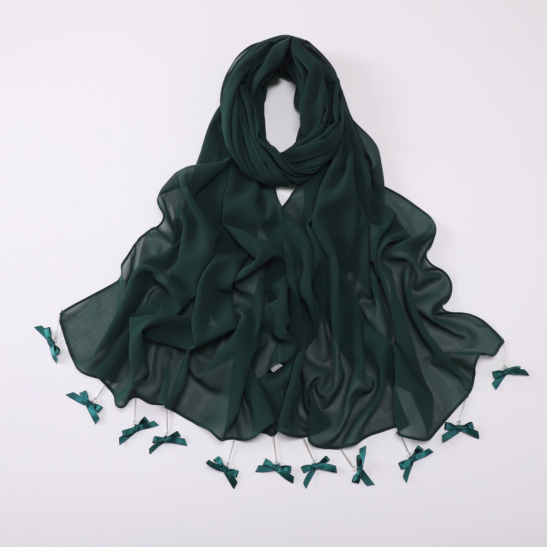 Hand sewn glass tube bow chiffon long towel yarn scarf Malaysia small fresh headscarf