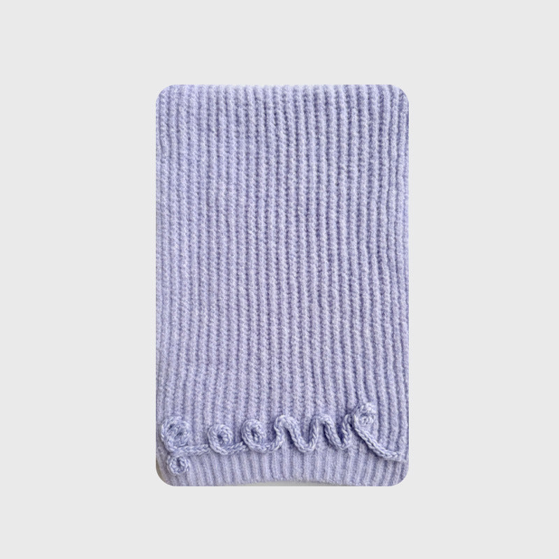 Korean designer three-dimensional handmade crochet letter solid color scarf women's winter cute wool blend scarf