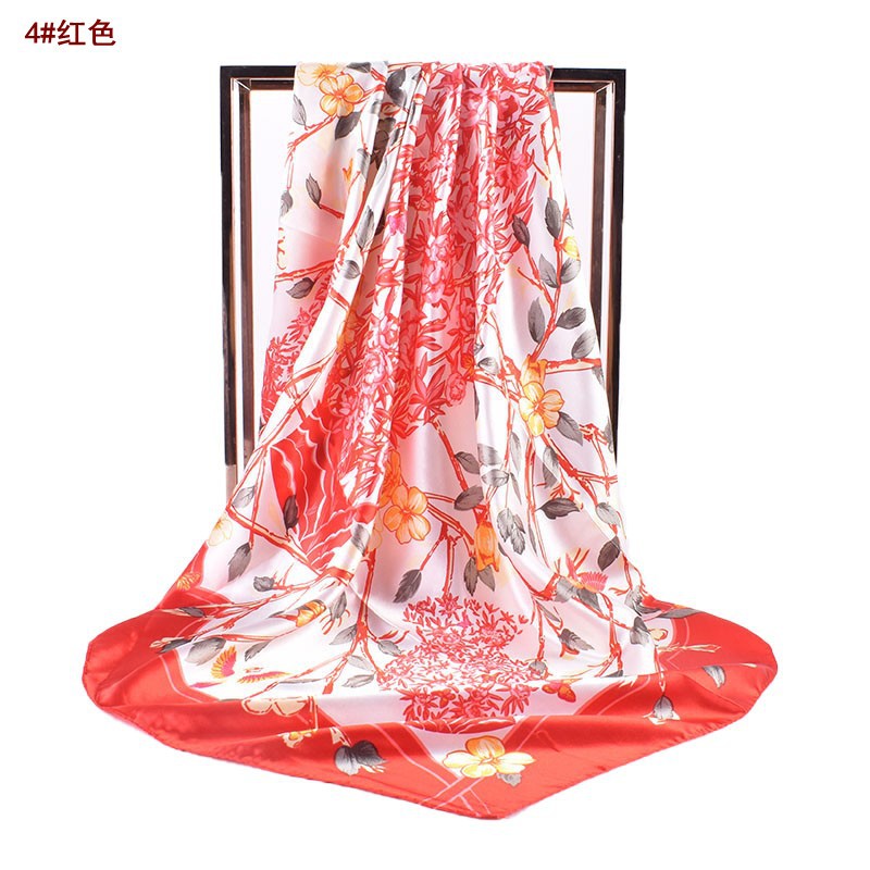 Autumn and winter new simple ethnic style blue and white porcelain vase pattern silk scarf printing 90 color diced high-end large square scarf
