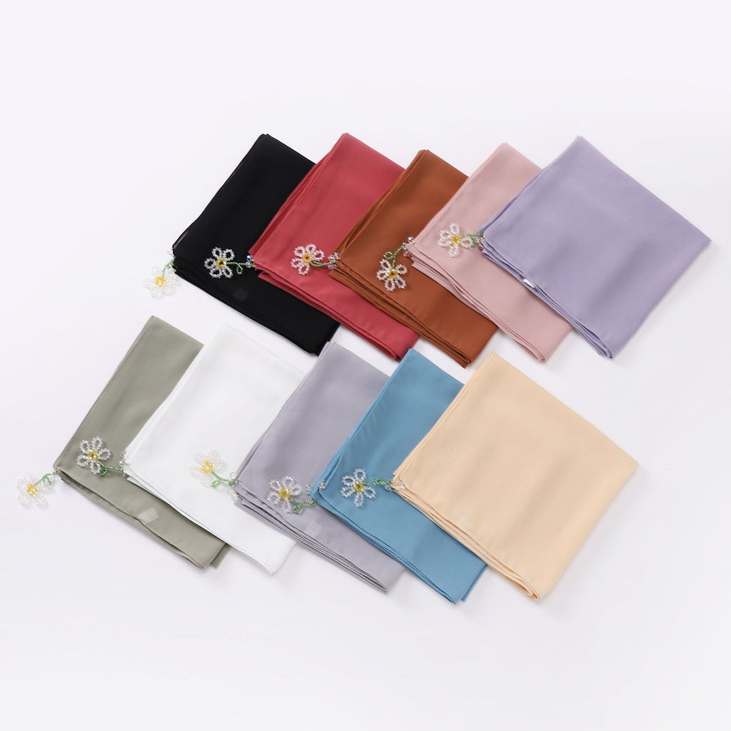 crystal flower pendant Hijab pearl chiffon square scarf 90 * 90cm headscarf