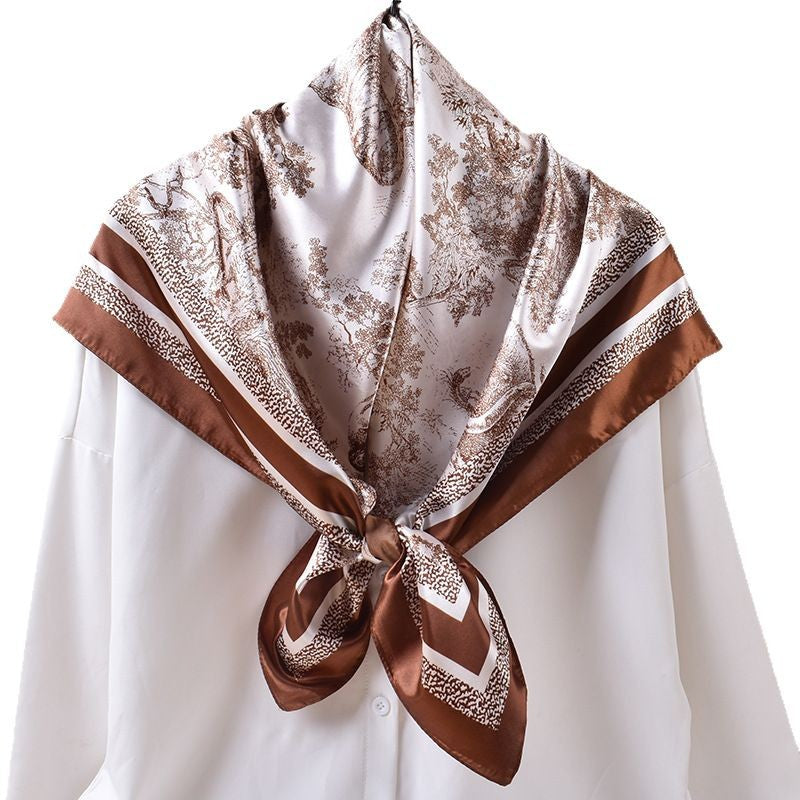 2025 spring and summer ink painting printing versatile decorative scarf headscarf silk scarf 90 high-quality satin square scarf