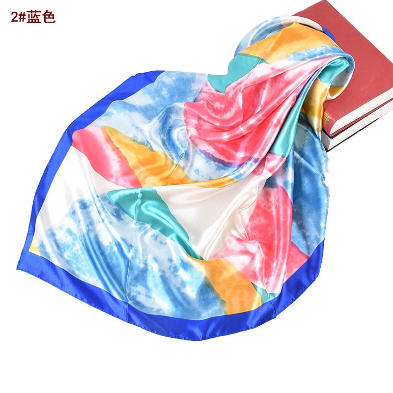 Autumn and winter new gradual change silk scarf printing 90cm satin high-end silk scarf square scarf versatile retro printing women