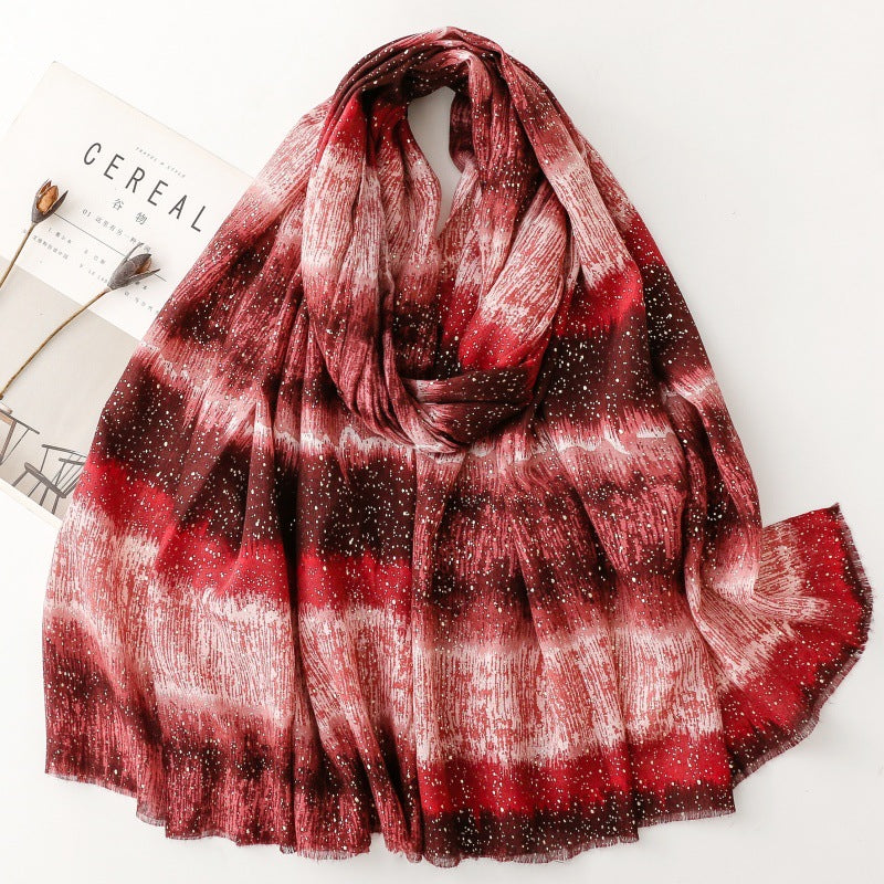 Cotton and linen feel scarf soft silk scarf bronzing cloud gradual change color rough edge printing shawl women