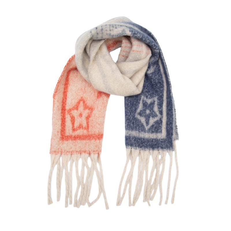 2025 new European, American autumn and winter circle yarn jacquard little star fringed scarf