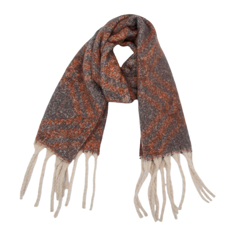 New European, American autumn and winter circle yarn imitation mohair large plaid jacquard scarf