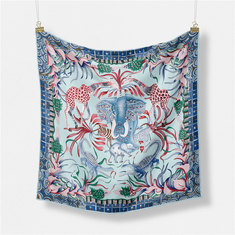 Fashion Thai elephant pattern, printed scarf, artificial silk twill silk 53cm small square scarf, women's scarf