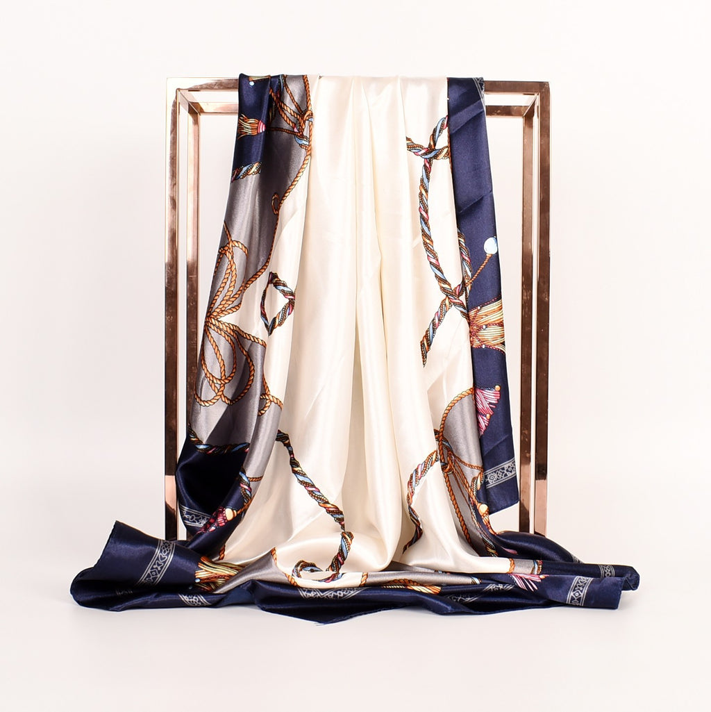 New fashionable and elegant knot pattern printing 90-color square scarf, headscarf, scarf, silk scarf.