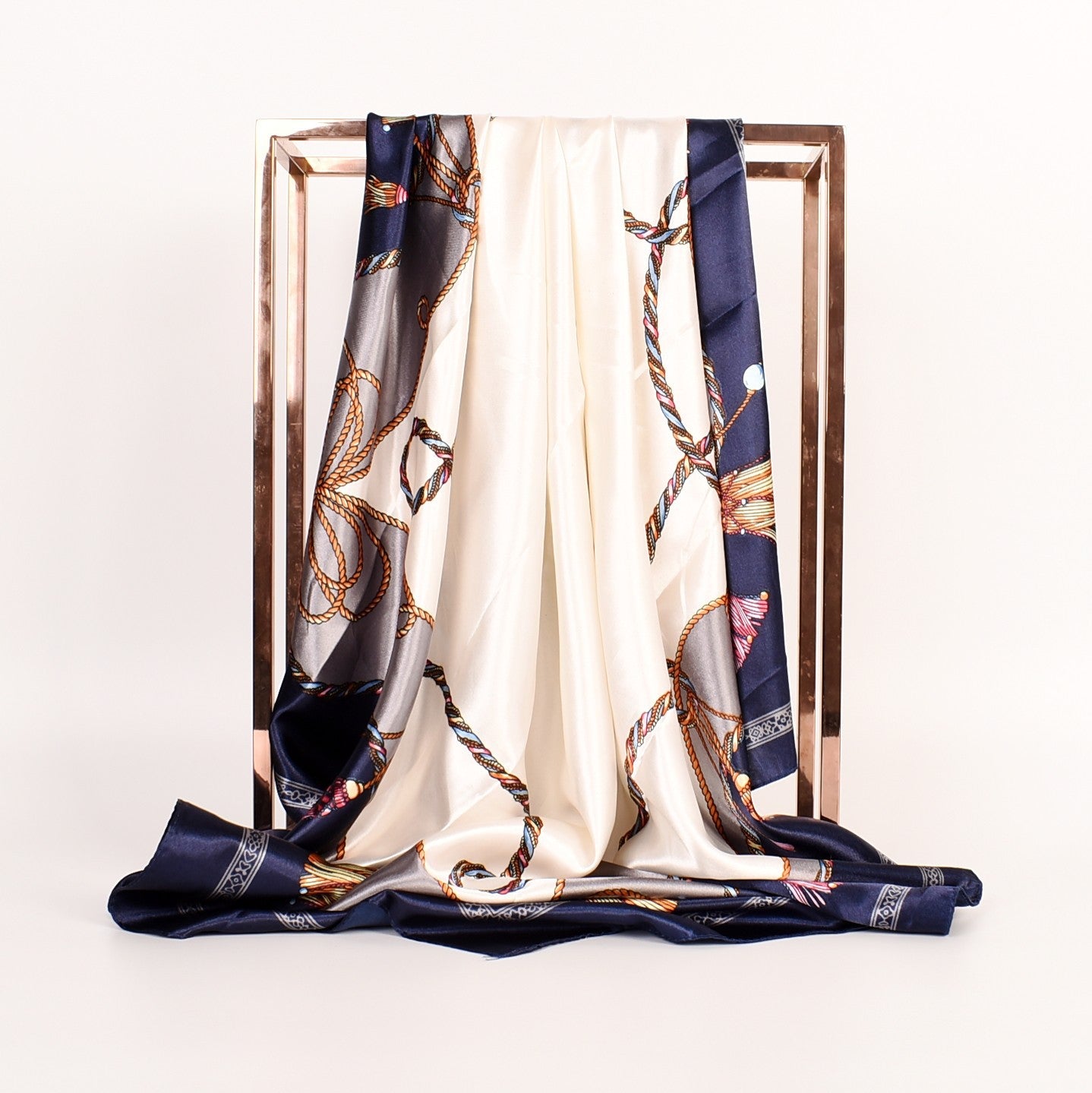 New fashionable and elegant knot pattern printing 90-color square scarf, headscarf, scarf, silk scarf.