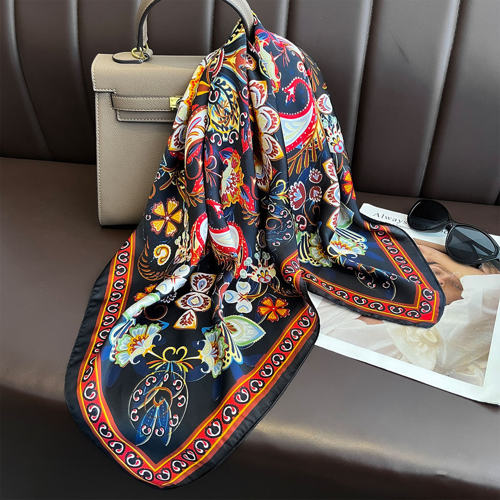 Small Square Scarf Imitation Silk Scarf Headscarf Women's Spring and Summer Scarf Printed Neck Protection Scarf Professional Scarf