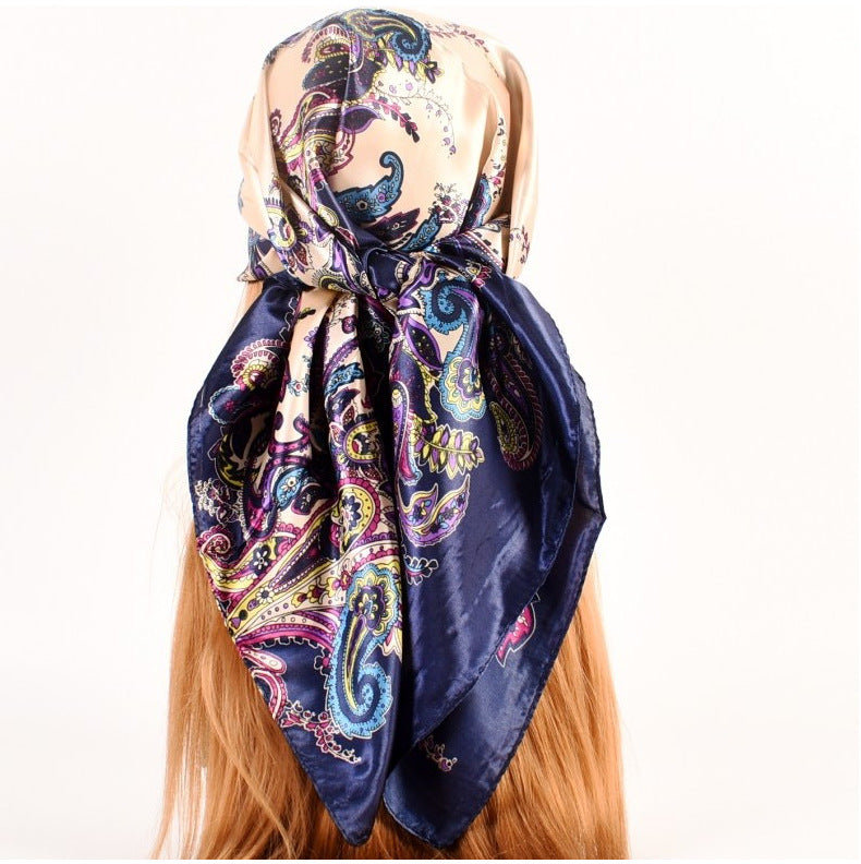 Fashion women's autumn and winter new large cashew flower large square scarf silk scarf, printed fashion headscarf