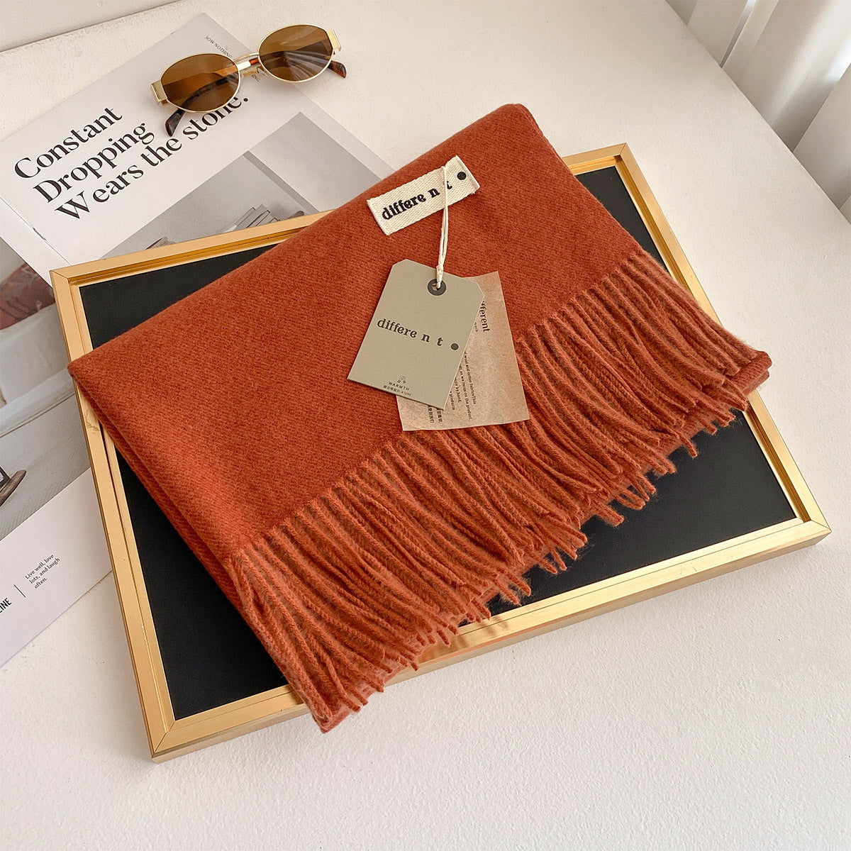 2025 Winter Imitation Cashmere Solid Color Scarf Women's Medium and Long Warm Scarf Shawl