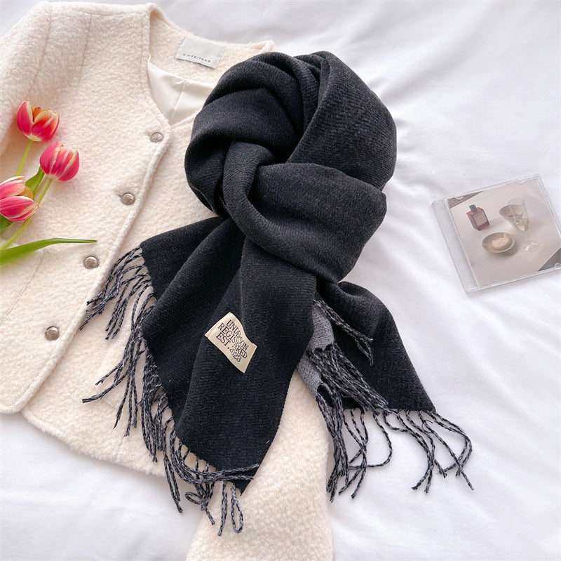 Autumn and winter new double-sided imitation cashmere scarf women's solid color long shawl scarf