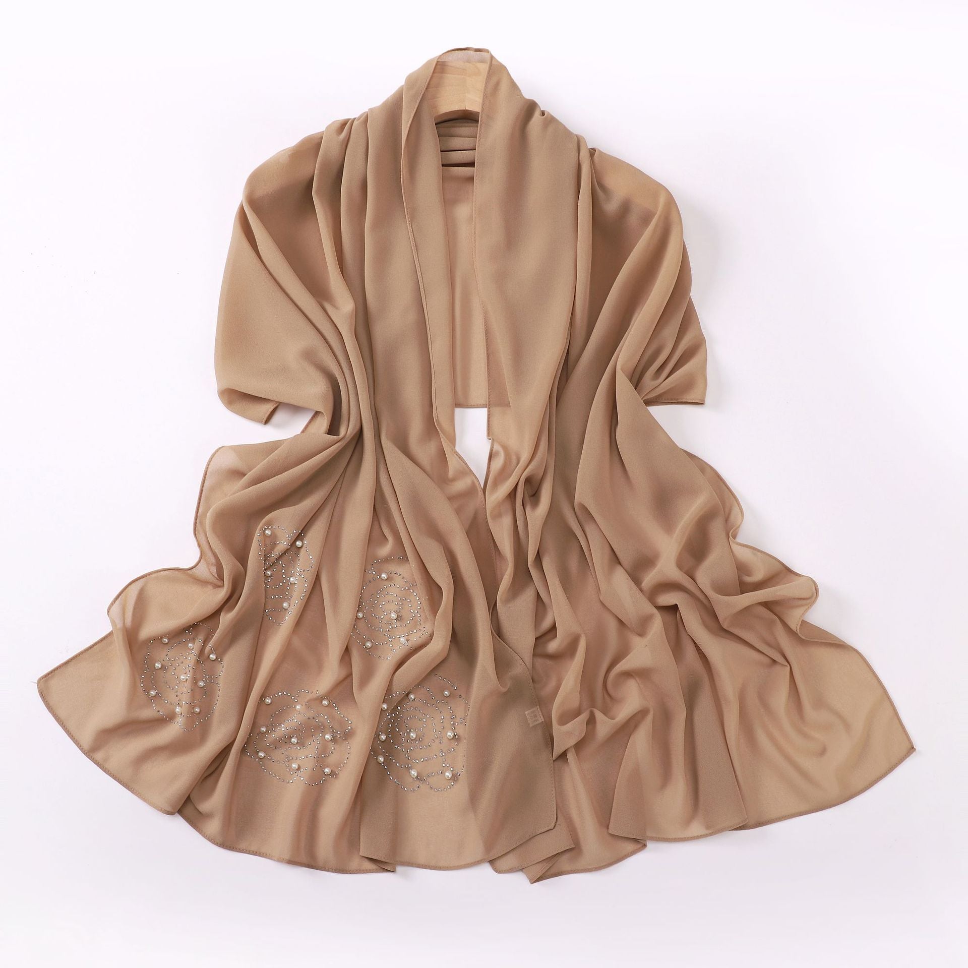 New big rose hot diamond beads pearl chiffon long scarf Middle East and Africa headscarf