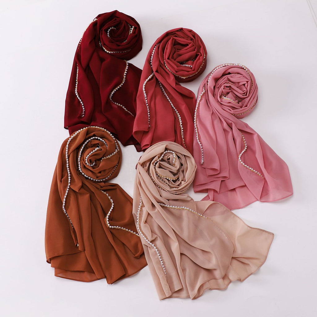 75D pearl chiffon double chain beaded scarf Malaysian headscarf Middle East Africa hijab
