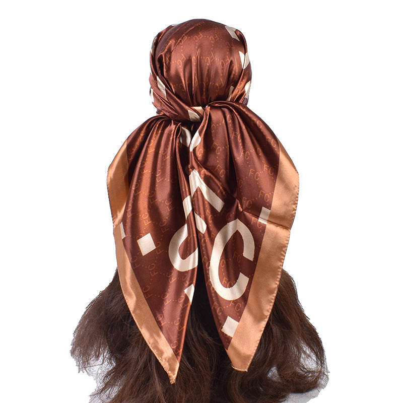 New fashionable rhombus letter pattern printing 90-satin large square towel, headscarf