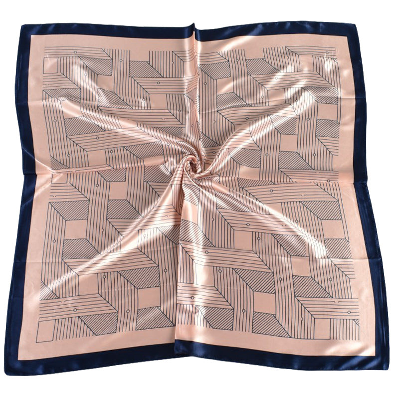 Spring new small fresh geometric pattern 90cm generous silk scarf women, year