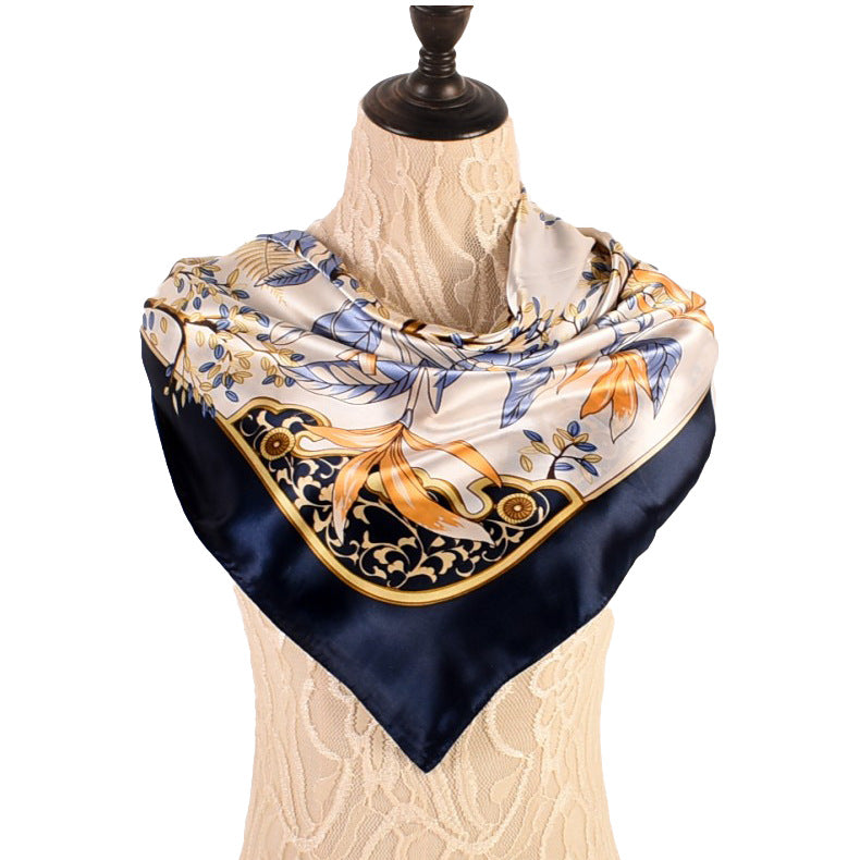 Autumn and winter new small fresh plants and flowers 90 square silk scarves for women