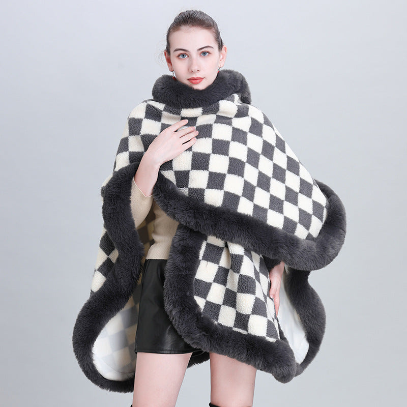 European and Korean autumn and winter fashion new scarf shawl thickened plaid fur collar cape shawl 0982 #