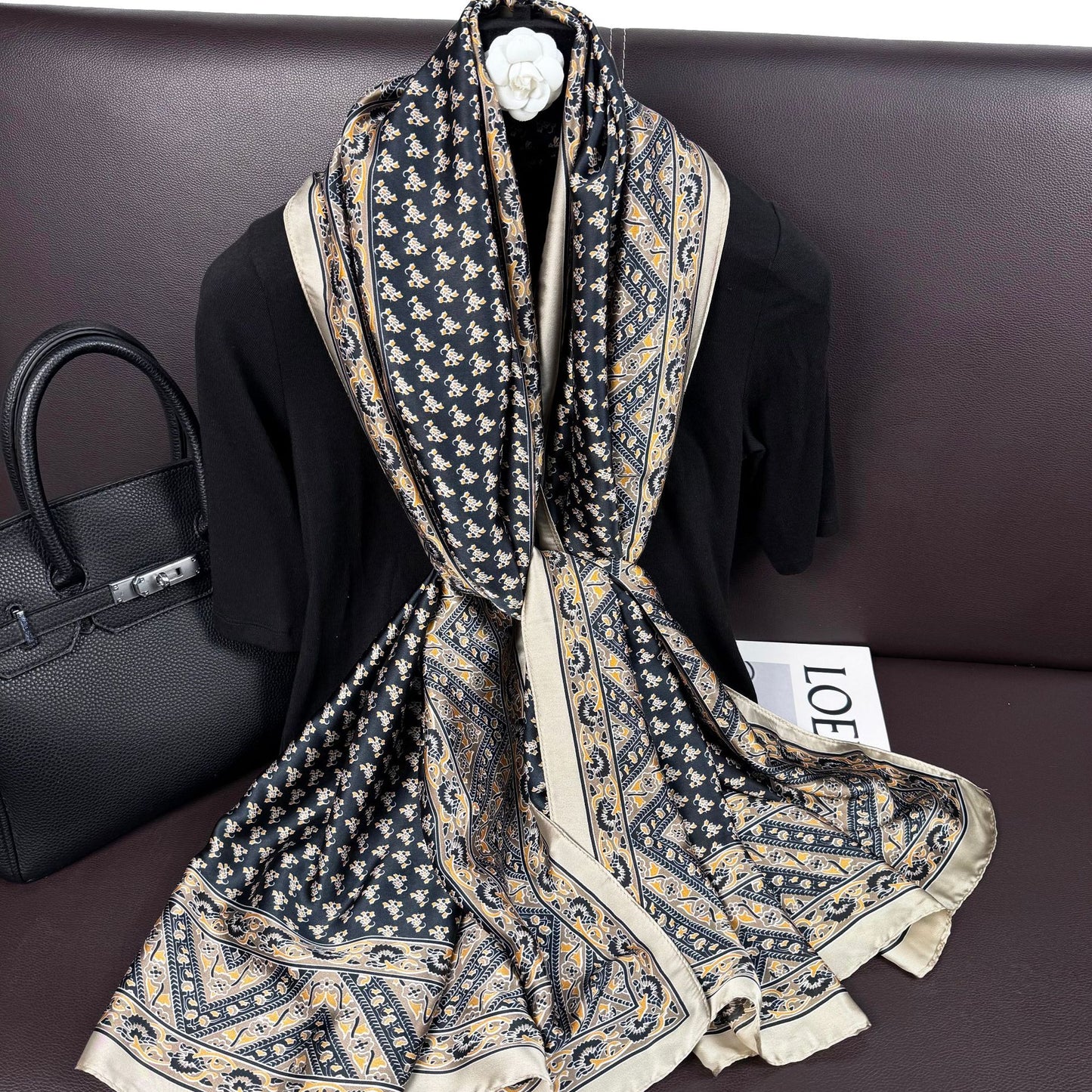 Spring Korean version of ethnic women's head silk scarf, simple and elegant versatile travel and vacation sunscreen shawl scarf