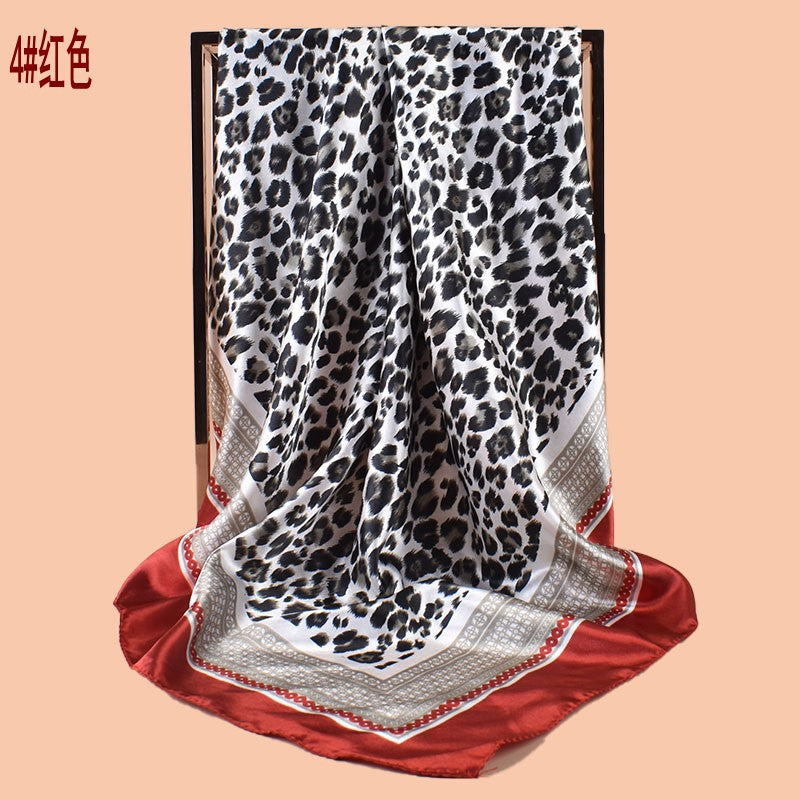 New 90cm-satin leopard print round symbol printed square scarf with sunscreen, bag head silk scarf decoration, scarf
