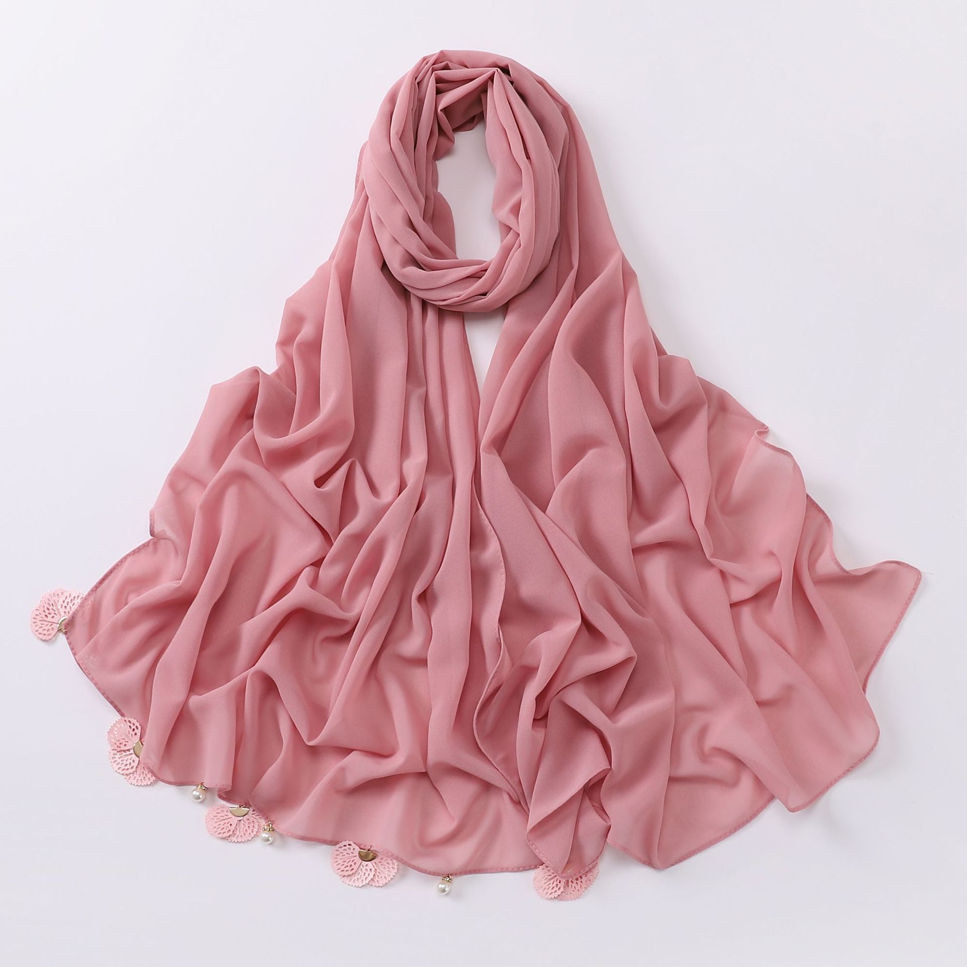 Hot-selling new solid-color chiffon scarf, thin flower hollow monochrome sunscreen shawl fashion headscarf women