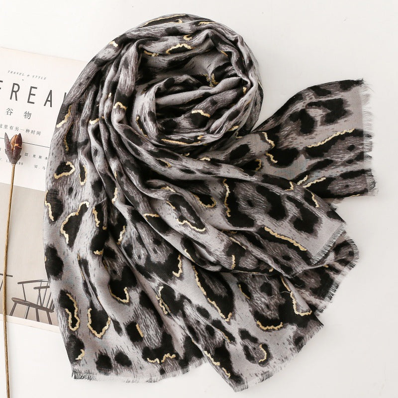 Cotton and linen feel scarf soft silk scarf bronzing leopard print print shawl women